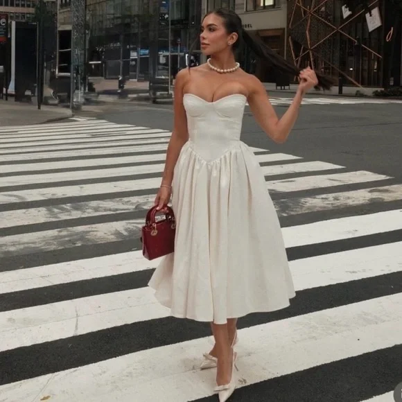 House of CB | Dresses | Nwt House Of Cb Cream Coco Strapless Midi Dress |  Poshmark